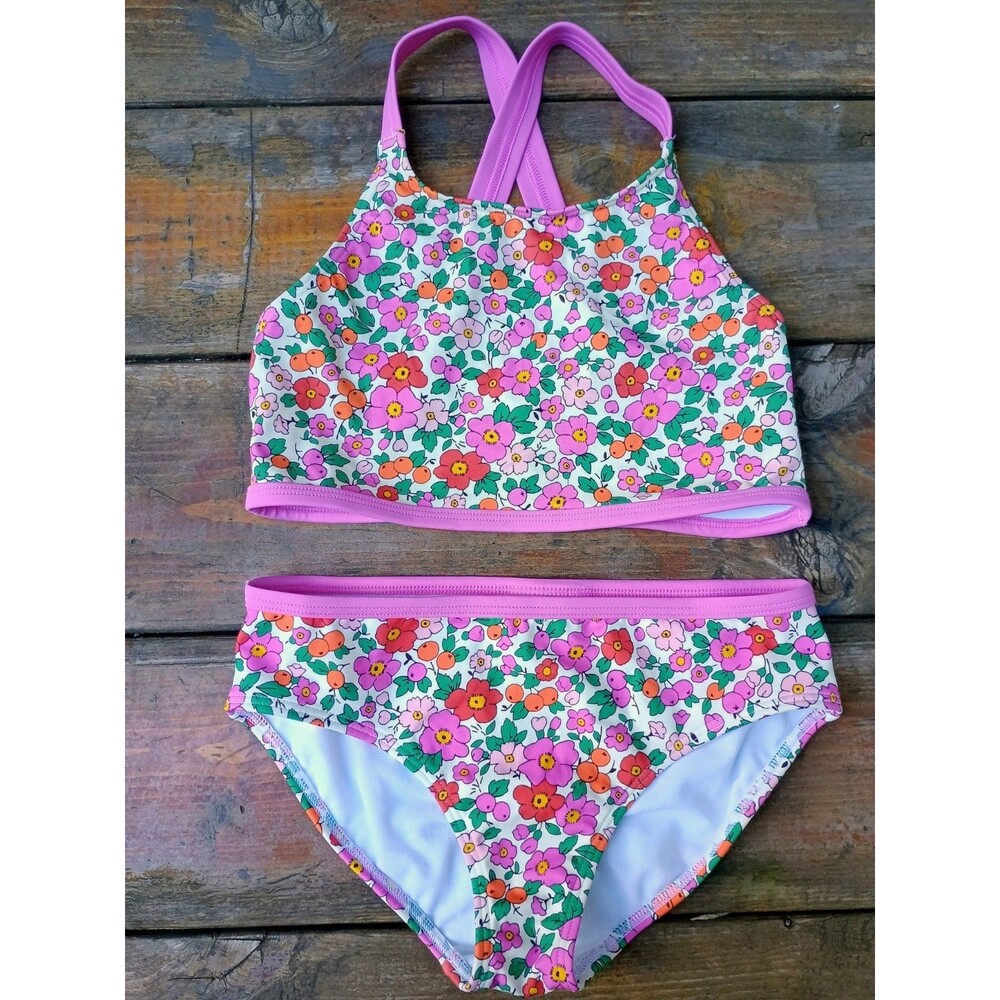 Mini Boden Girls Pink Apple Blossom Swim Suit Tankini Bikini Set Sz 8-9 Years